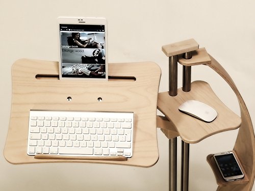 Lounge-wood Dark - Computer Table, supports up to 17-18 inch Laptops, Tablet, IPad, Lectern for E-book. Coolfit Cooling System, Mouse-pad for external Mouse or Smartphone