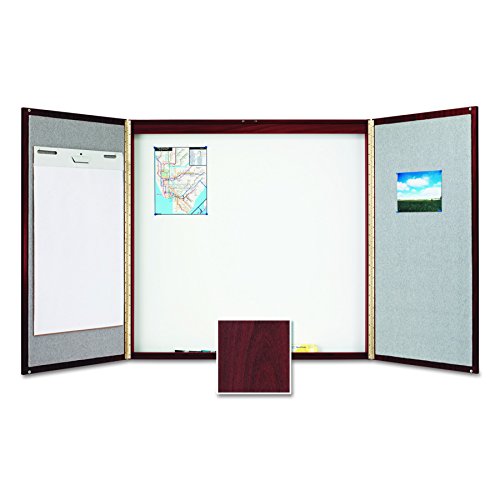 Quartet Conference Room Cabinet with Porcelain Writing Surface, 4 x 4 Feet, Mahogany Laminate Finish (878)