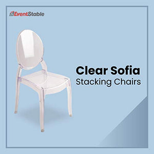 EventStable Clear Sofia Stacking Chairs - UV Protected Armless Commercial Dining Chairs - 100 Pack