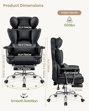 BESTFAIR Big and Tall Executive Office Chair with Footrest, Leather Computer Chair