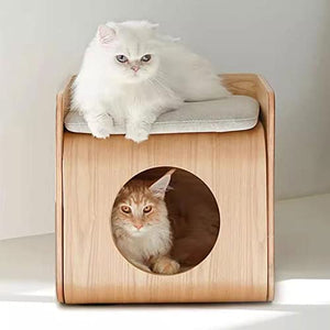 BinOxy Coffee Table with Cat Bed Cave - Multipurpose Wood End Table Side Table