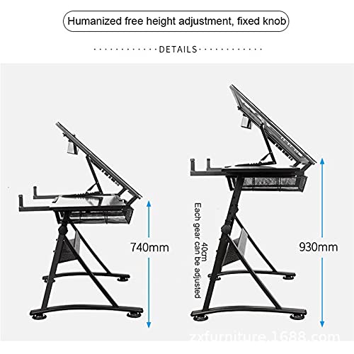 VejiA Adjustable Glass Drafting Table with Storage Drawers