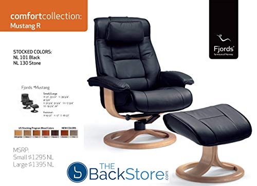 Fjords Mustang Large Leather Recliner Chair and Ottoman Norwegian Ergonomic Furniture Nordic Line Genuine Stone Leather Teak Wood