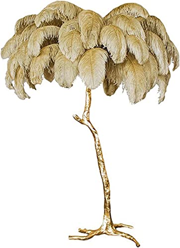 YKLL Unique Colorful LED Floor Lamp with Ostrich Feather Design - Camel, H:2m