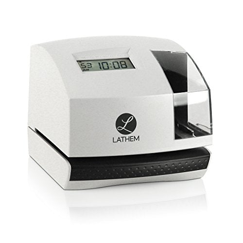 Lathem 100E Multi-Function Electronic Time Clock and Document Stamp, Can Be Mounted on Wall or Desk, Includes Key (100E) , 5.6" x 6.3" x 6.8" , Gray