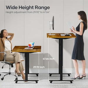 Crenova Height Adjustable Electric Standing Desk, 55x28 Inches, Lockable Wheels, Memory Function, Vintage Brown