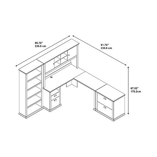 Yorktown L Shaped Desk with Hutch, Lateral File Cabinet and Bookcase