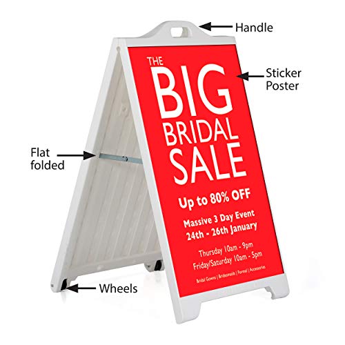 M&T Displays Street SignPro Board, 24x36 Inch Poster White Weatherproof Sandwich Board A-Frame Sidewalk Curb Sign Holder Folding Portable Double Sided Advertising Display for Restaurant Cafe (5 Pack)