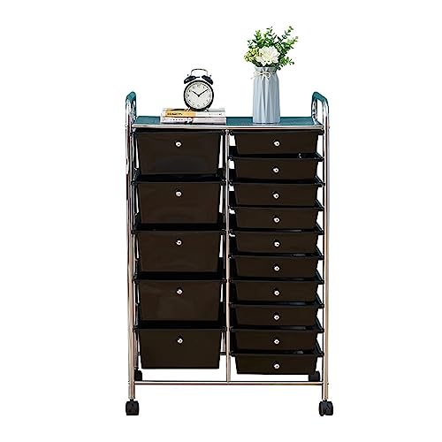 WAHHWF 15 Drawers Rolling Storage Cart with Wheels, Multipurpose Organizer - Plastic Drawer Cart