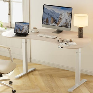 EUREKA ERGONOMIC Electric Standing Desk 70 Inch - Height Adjustable Sit Stand Up Desk, Cashew-Shaped Computer Workstations, Maple