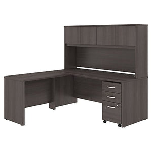 Studio C 72W x 30D L Shaped Desk with Hutch, Mobile File Cabinet and 42W Return in Storm Gray