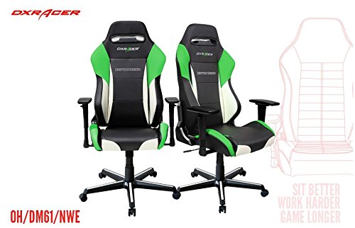 DXRacer Drifting Series OH/DM61/NWE Racing Seat Office Chair Gaming Ergonomic Adjustable Computer Chair with - Included Head and Lumbar Support Pillows (Black, White, Green)