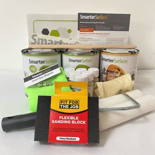 Smarter Surfaces Smart Magnetic Whiteboard Paint 65ft² White + Primer 65ft² White - Magnetic Dry Erase Whiteboard - Write On a Magnetic Wall - Free Express Shipping