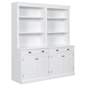 Linique Modern Tall Bookshelf with LED Lights, Drawers, Doors & Adjustable Shelves, White