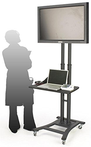 Mobile TV Stand for a 32 to 70 inch Flat Panel Monitor, 28-inch Shelf, Height-Adjustable and Tilting Bracket - Black
