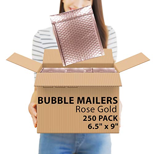 250 Pack Rose Gold Bubble Mailers 6.5 x 9 Metallic Padded Envelopes 6 1/2 x 9 Light Pink Cushion Envelopes. Peal and Seal. Shipping Bags for Mailing, Packing. Packaging in Bulk, Wholesale Price