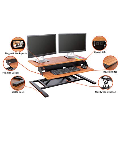 Stand Up Desk Store Power Pro Electric Adjustable Height Two Tier Standing Desk Converter (Black, 36" Wide)