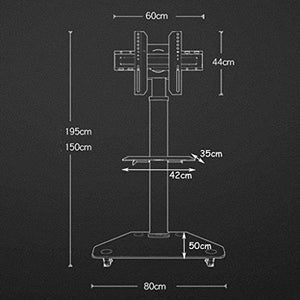 None TV Rack Furniture Glass TV Cart for 30/49/55/65/70/75/80 Inch Screens | Mobile Trolley Stand with Locking Wheels, 2 Shelves, 58kg Capacity