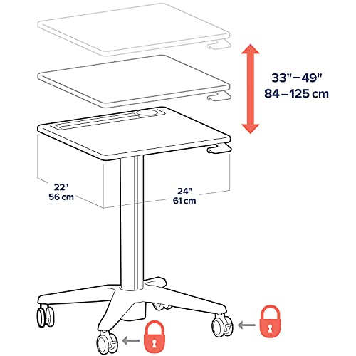 Ergotron LearnFit Mobile Standing Desk - Adjustable Height Rolling Laptop Sit Stand Desk - Grey