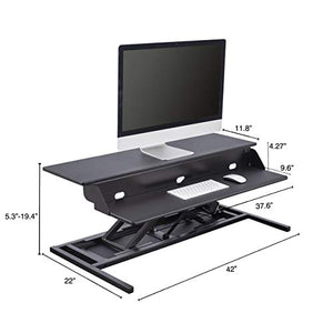 Stand Up Desk Store Power Pro Electric Adjustable Height Two Tier Standing Desk Converter (Black, 42" Wide)