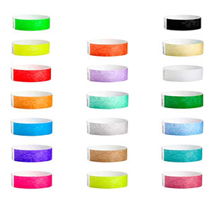 WristCo Top 20 Variety Pack 10000 Ct Tyvek 3/4 Inch Wristbands - Green Blue Red Yellow Pink Orange Purple White Kelly Sky Caribbean Cranberry Lime Mocha Gold Silver Aqua Berry Black Coral