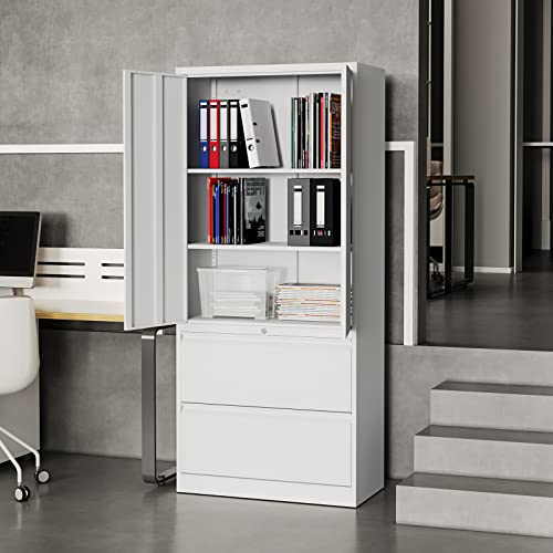 Fesbos Metal Steel Cabinets with 2 Lockable Lateral File Cabinets and Doors