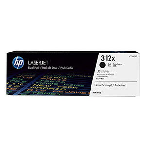 HP 312X (CF380X) Black Toner Cartridge High Yield, 2 Toner Cartridges (CF380XD) for HP Color LaserJet Pro M476