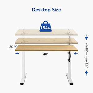 FlexiSpot Standing Desk Hand Crank Height Adjustable Desk Whole-Piece Desk Board Electric Sit Stand Desk Home Office Table (White Frame + 48x30 inches Maple Top)