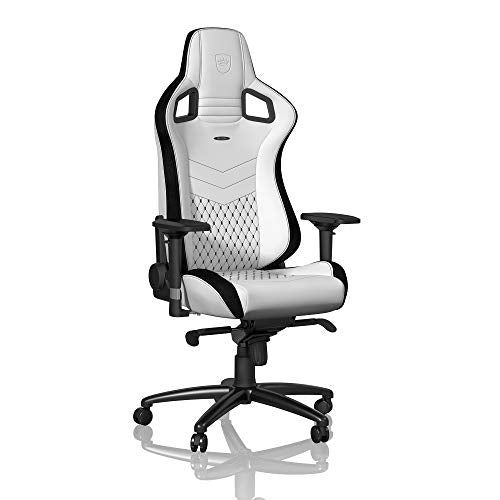 noblechairs Epic Gaming Chair - Office Chair - Desk Chair - PU Faux Leather - 265 lbs - 135° Reclinable - Lumbar Support Cushion - Racing Seat Design - White/Black