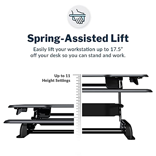 VariDesk Essential 36 - Two-Tier Standing Desk Converter - Home Office Sit to Stand Desk Riser - Height Adjustable with Spring Loaded Lift - No Assembly Required