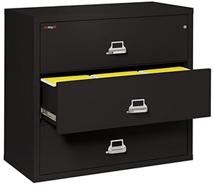 FireKing Fireproof Lateral File Cabinet (3 Drawers, Impact/Water Resistant) - 40.25" H x 44.5" W x 22.13" D, Black