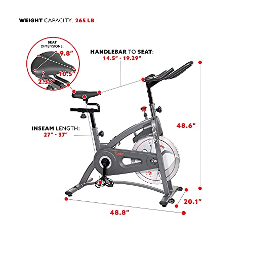 Sunny Health & Fitness Magnetic Belt Drive Indoor Cycling Bike - SF-B1877, silver