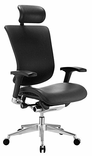 GM Seating Dreem III Leather Series Executive Hi Swivel Chair Chrome Base with Headrest, Genuine Black Leather
