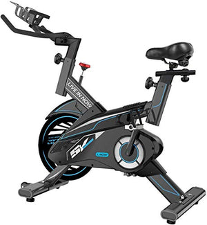 L NOW Indoor Exercise Bike Stationary, Belt Drive Indoor Cycling Bike for Home Office Cardio Workout Bike Training Max 350Ibs With Wire to Connect Phone (E6)