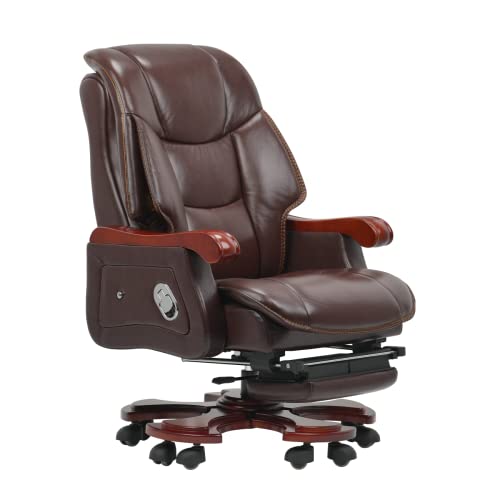 Kinnls Jones Massage Office Chair with Footrest and Genuine Leather Recliner