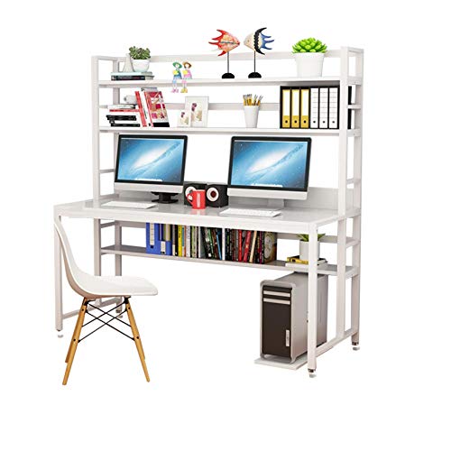 Computer Desk 47” with Bookshelves 2 in 1,Study Writing Table Desk for Bedrooms/Living Room,Home Office Corner Gaming Table PC Laptop Workstation,Makeup Vanity Console Table W/Storage Shelves (White)