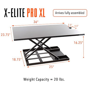 X-Elite Pro XL Standing Desk Converter | Instantly Convert Any Surface to a Stand up Desk | Extra Large Sit to Stand Desk Converter | Easily Fits 2 Monitors (36 inches | Black)