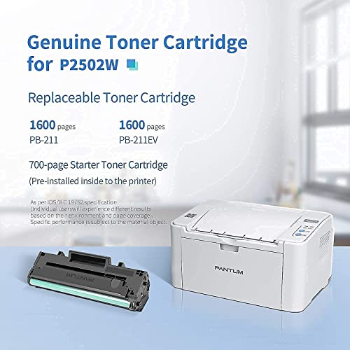 Laser Wireless Printer Black and White Mobile Printing-Pantum P2502W, Pantum PB-211EV Toner Cartridge Standard Yield 1500 Pages