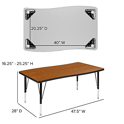 Flash Furniture 28"W x 47.5"L Rectangular Wave Collaborative Oak Thermal Laminate Activity Table - Height Adjustable Short Legs