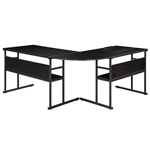 Merax L-Shaped Bottom Bookshelves, Multi-Function Drafting Drawing Table with Tiltable Desktop Desk, 59" L x 67" W x 29.5" H, Black