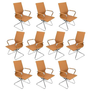 US Office Elements PU Leather Guest Chairs - Mid Back, Heavy Duty, Removable Arms - Set of 10 Camel