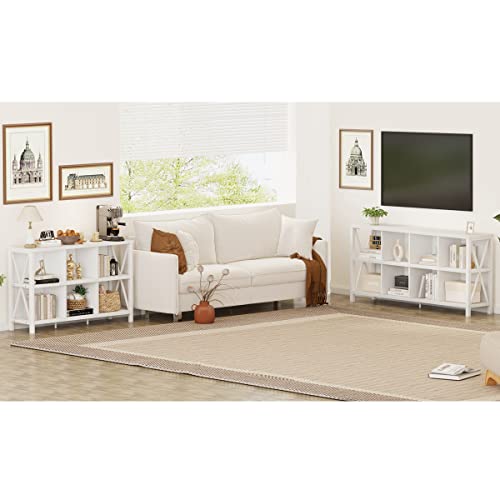 FATORRI 8 Cube Storage Organizer Bookshelf, Rustic Wood Cubby Bookcase - White Oak, 62 Inch