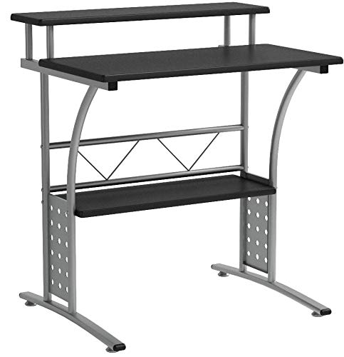 Flash Furniture Clifton Computer Desk - Black Home Office Desk - Raised Monitor Shelf - Perforated Side Paneling