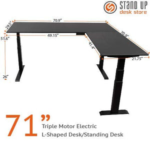 Stand Up Desk Store Triple Motor Electric L-Shaped Corner Standing Desk with EZ Assemble Frame (White Frame/Natural Walnut Top, 71" W x 71" D)