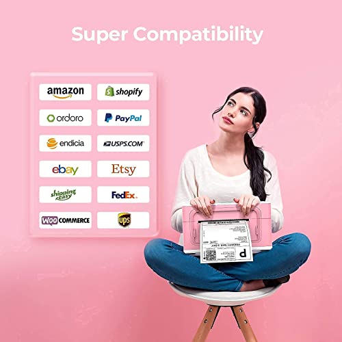 MUNBYN Pink Label Printer with Shipping Scale, Stack of 500 Thermal Labels
