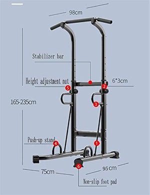 DSWHM Fitness Equipment Strength Training Equipment Strength Training Dip Stands Multifunctional Power Tower, 6 Level Height Adjustment, 300kg, for Strength Training Home Gym