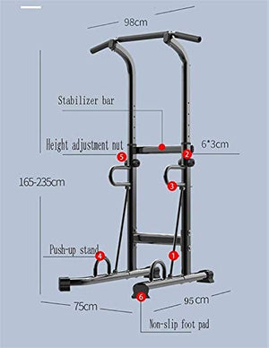 ZXNRTU Strength Training Equipment Strength Training Dip Stands Multifunctional Power Tower, 6 Level Height Adjustment, 300kg, for Strength Training Home Gym