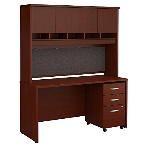 Bush Business Furniture Series C 60W x 24D Office Desk with Hutch and Mobile File Cabinet in Mahogany