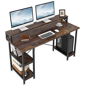 YITAHOME Computer Desk with 3 Storage Shelves, Writing Table with Double Layer for Monitor Stand, 55 inch Tabletop Workstation for Home Office Work Study, Rustic Brown