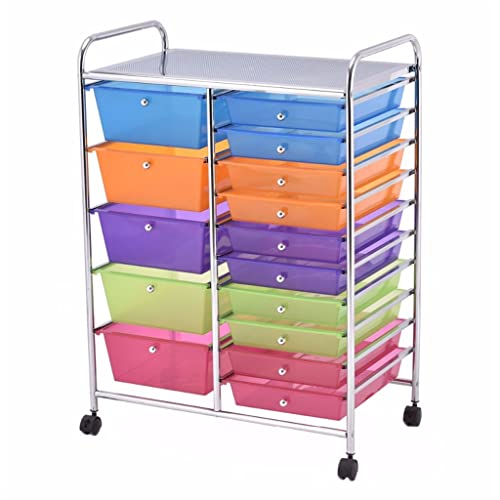 None 15 Drawer Rolling Storage Cart Multi-Color Organizer